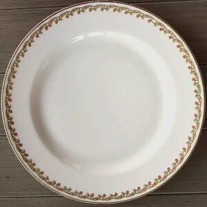 Haviland Limoges Dinner Plate with Red Rose Floral Band Trim Border Greenery